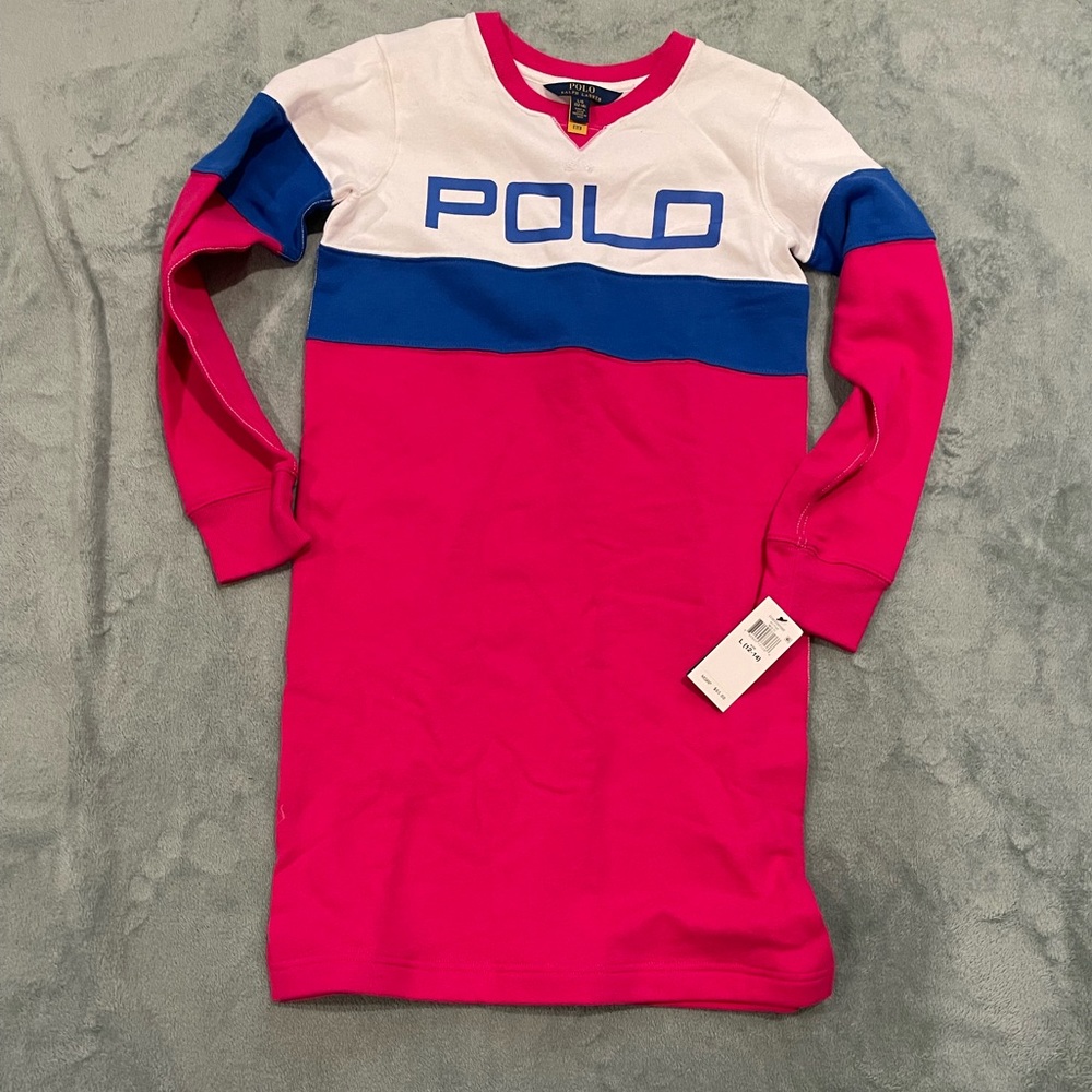 Girls Polo Ralph Lauren dress size 12/14 pink blue and white nwt